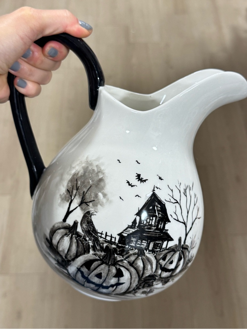 Halloween Harvest Ceramic Pitcher - Black and White